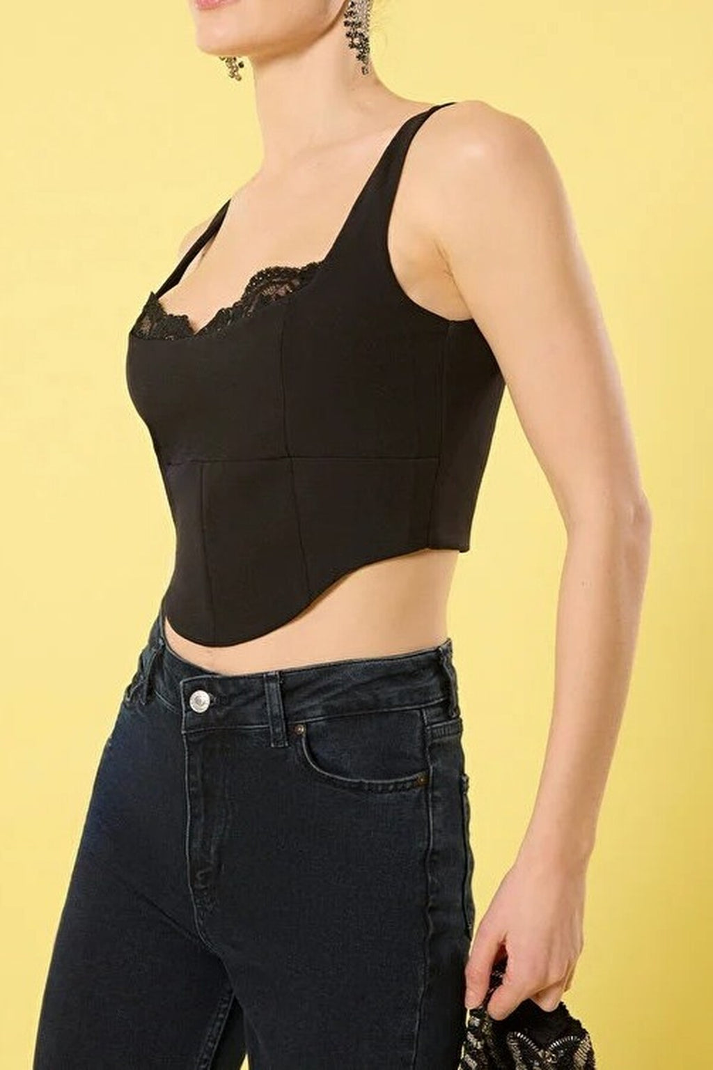 Crop Lace Detail Woven Elegant Bustier