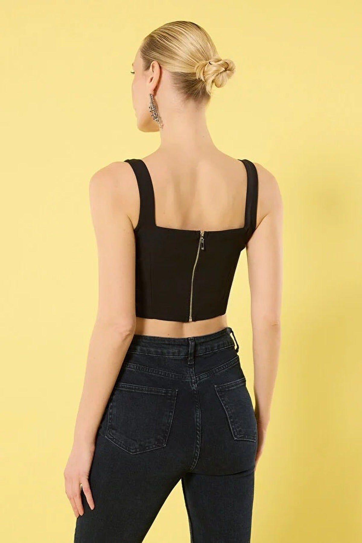 Crop Lace Detail Woven Elegant Bustier