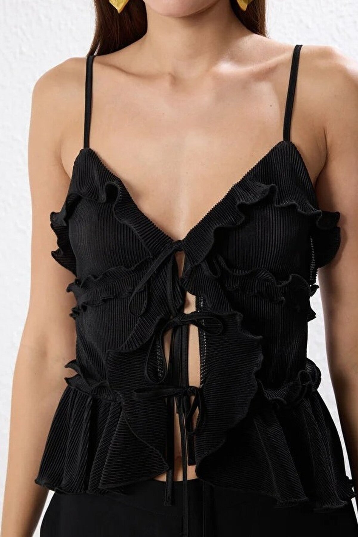 Ruffled Pleated Knit Blouse