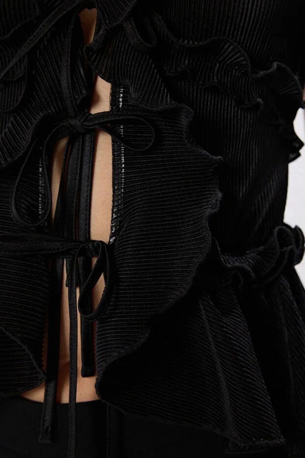 Ruffled Pleated Knit Blouse
