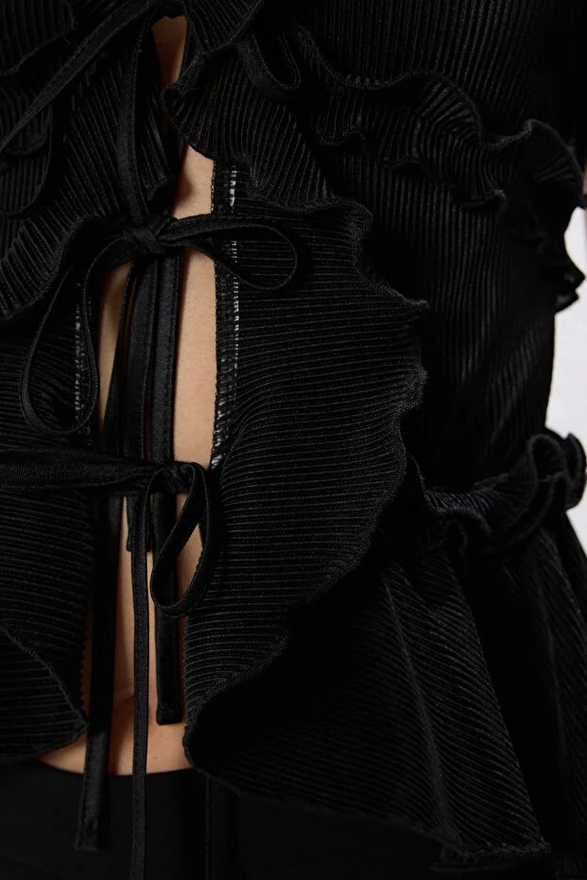 Ruffled Pleated Knit Blouse