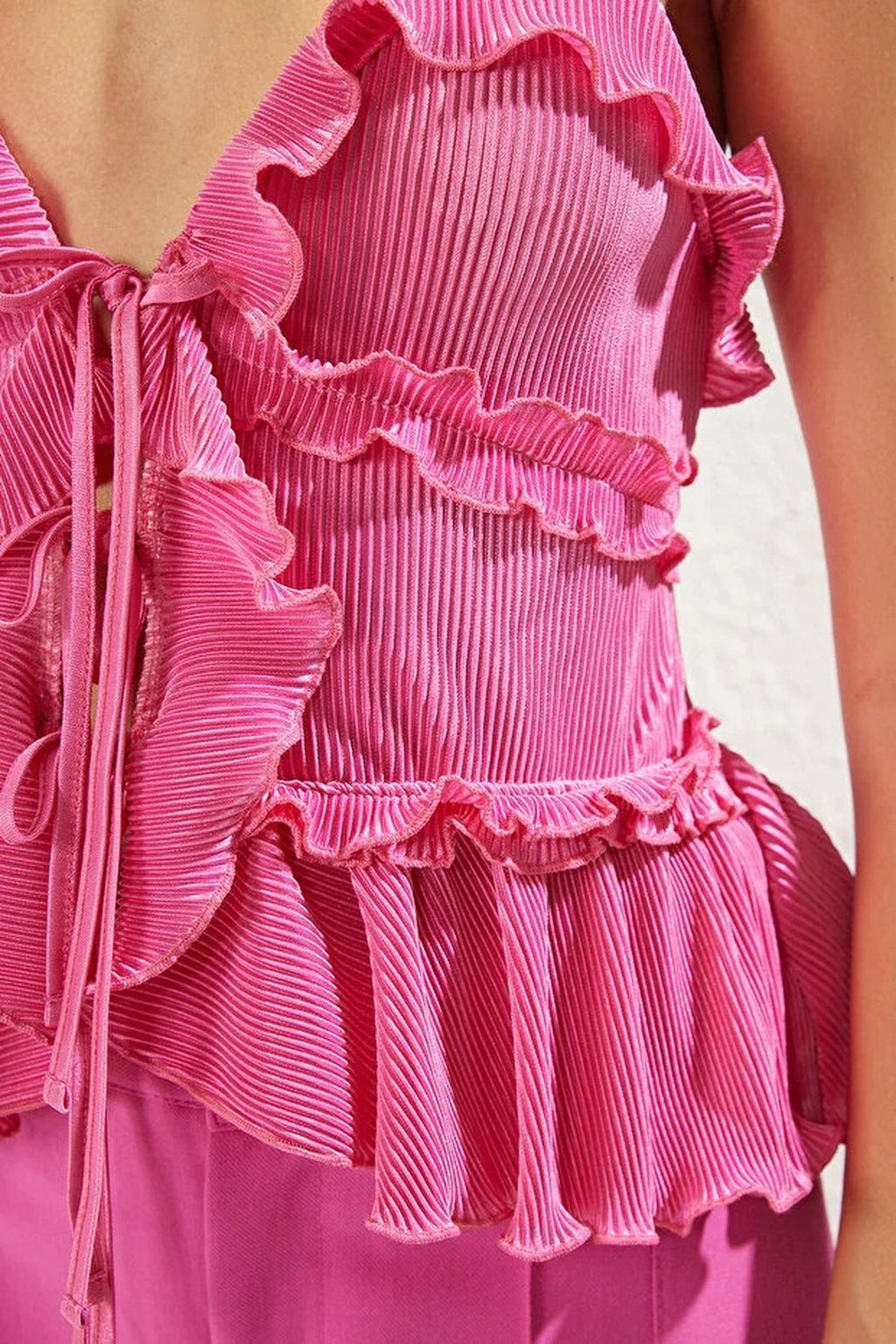Ruffled Pleated Knit Blouse