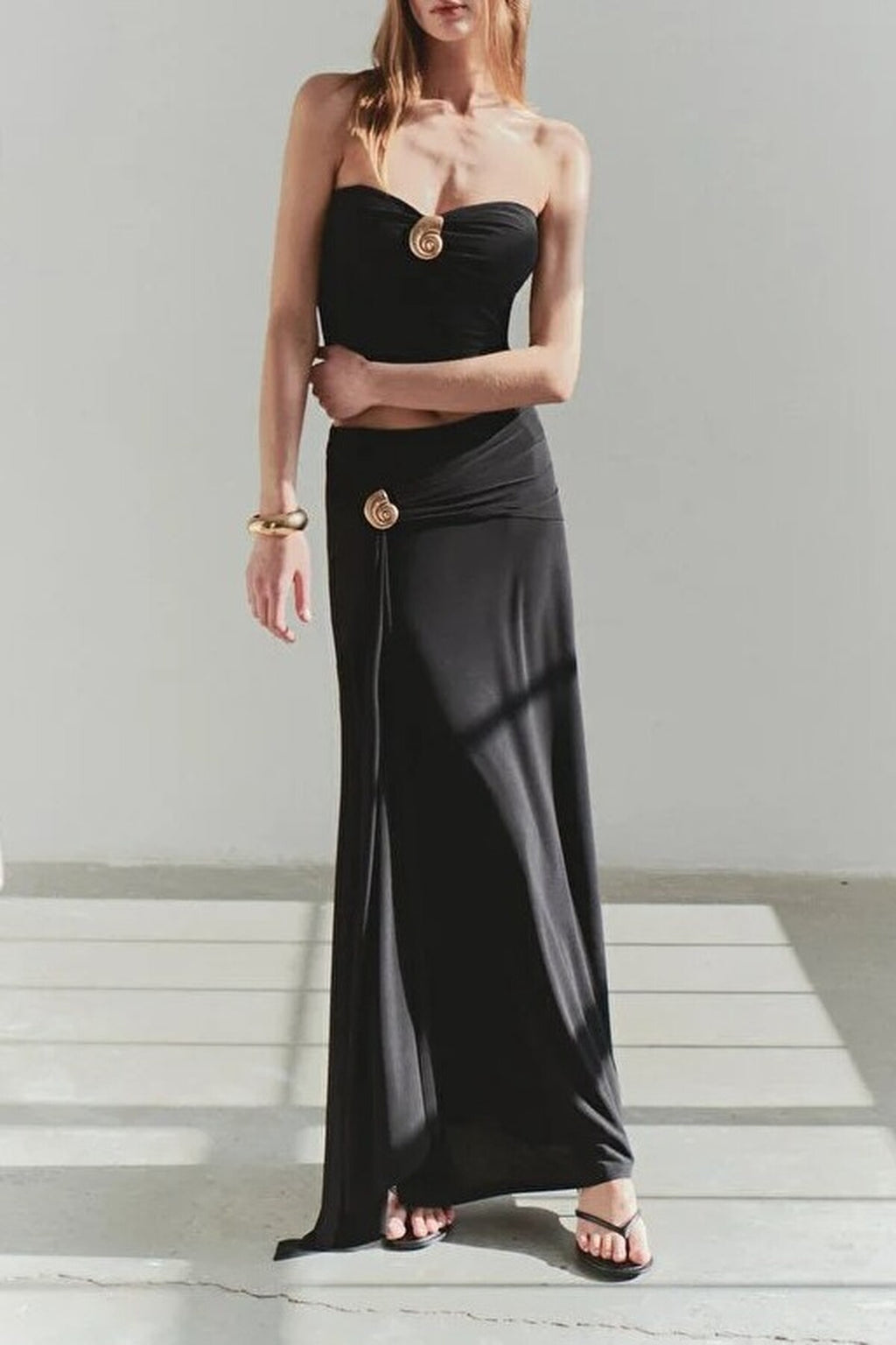 Strapless Knitted Elegant Blouse with Accessory Details