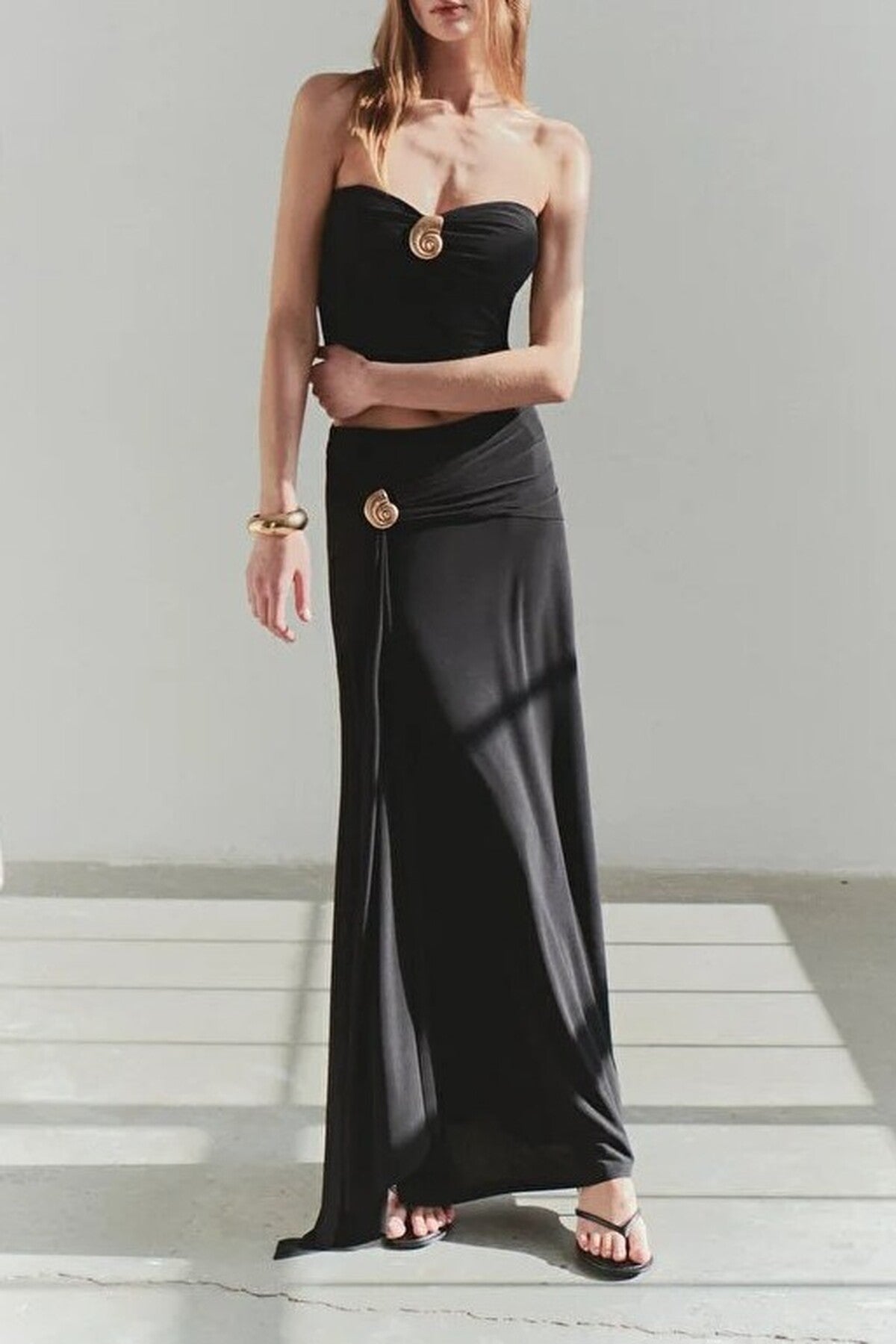 Strapless Knitted Elegant Blouse with Accessory Details