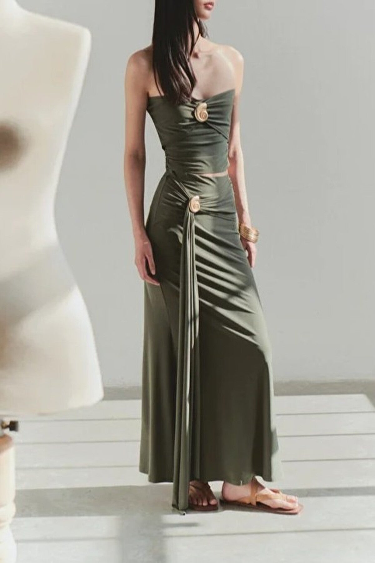 Strapless Knitted Elegant Blouse with Accessory Details