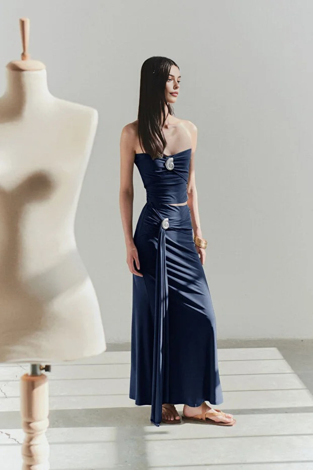 Strapless Knitted Elegant Blouse with Accessory Details