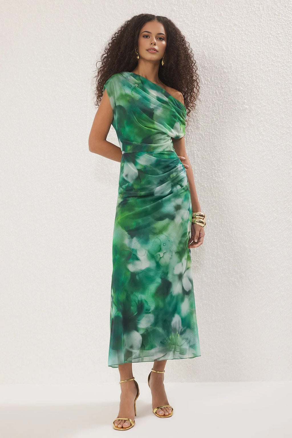 Patterned Lined Tulle Knit Midi Evening Prom Dress