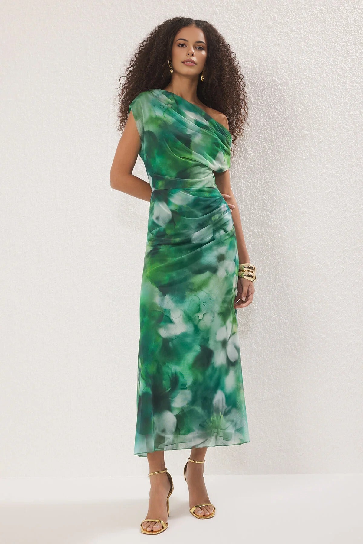 Patterned Lined Tulle Knit Midi Evening Prom Dress