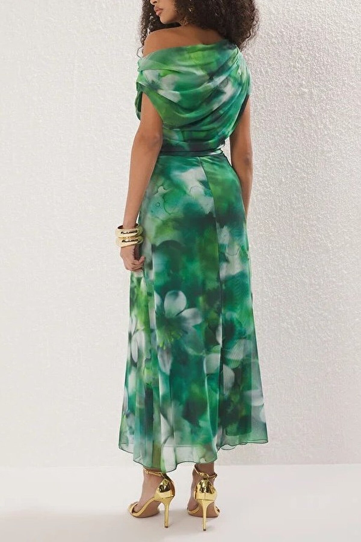 Patterned Lined Tulle Knit Midi Evening Prom Dress