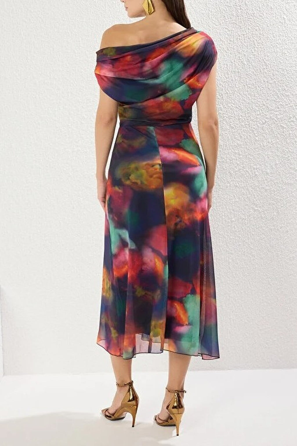Patterned Lined Tulle Knit Midi Evening Prom Dress
