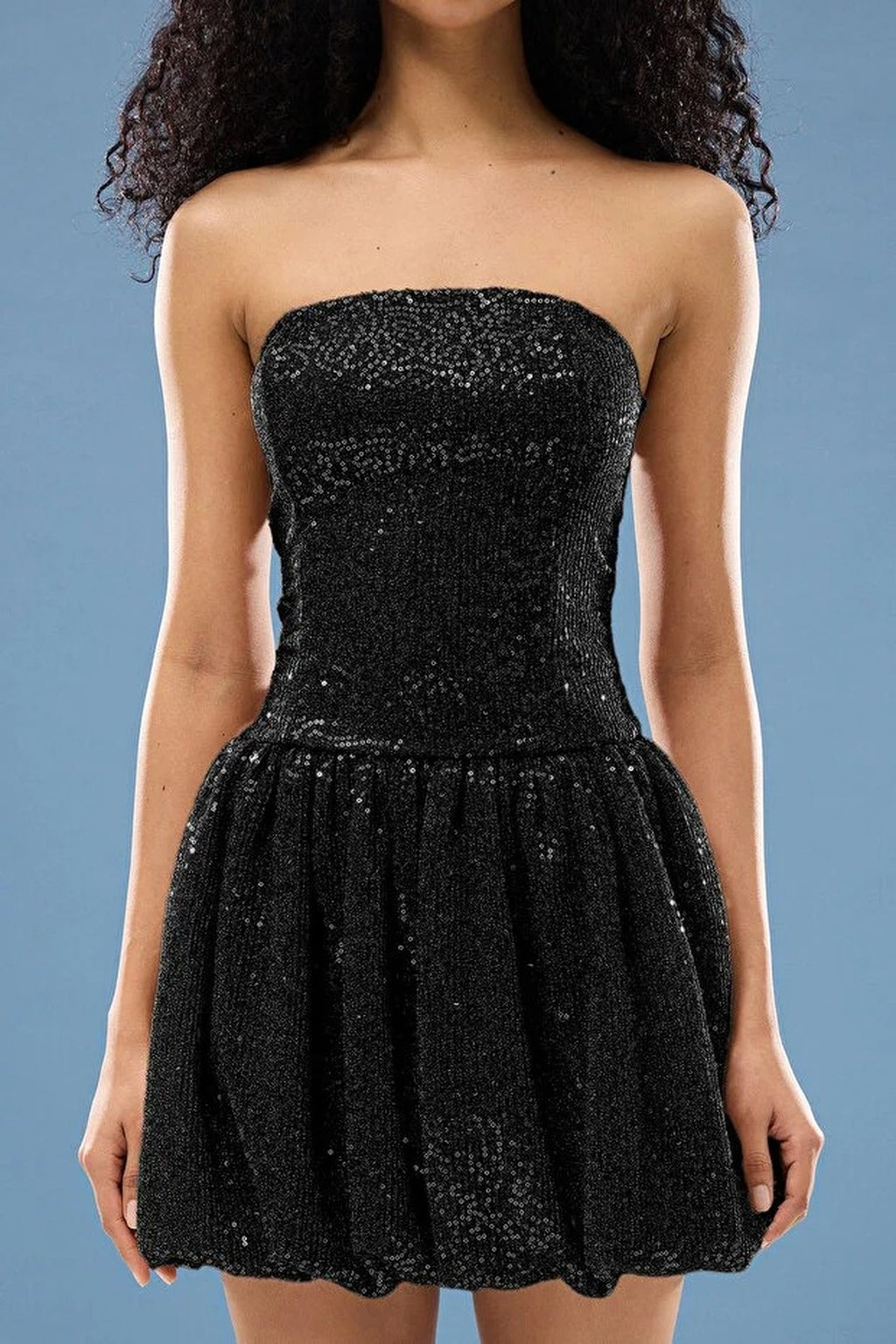 Balloon Skirt Detail Sequin Knit Short Dress