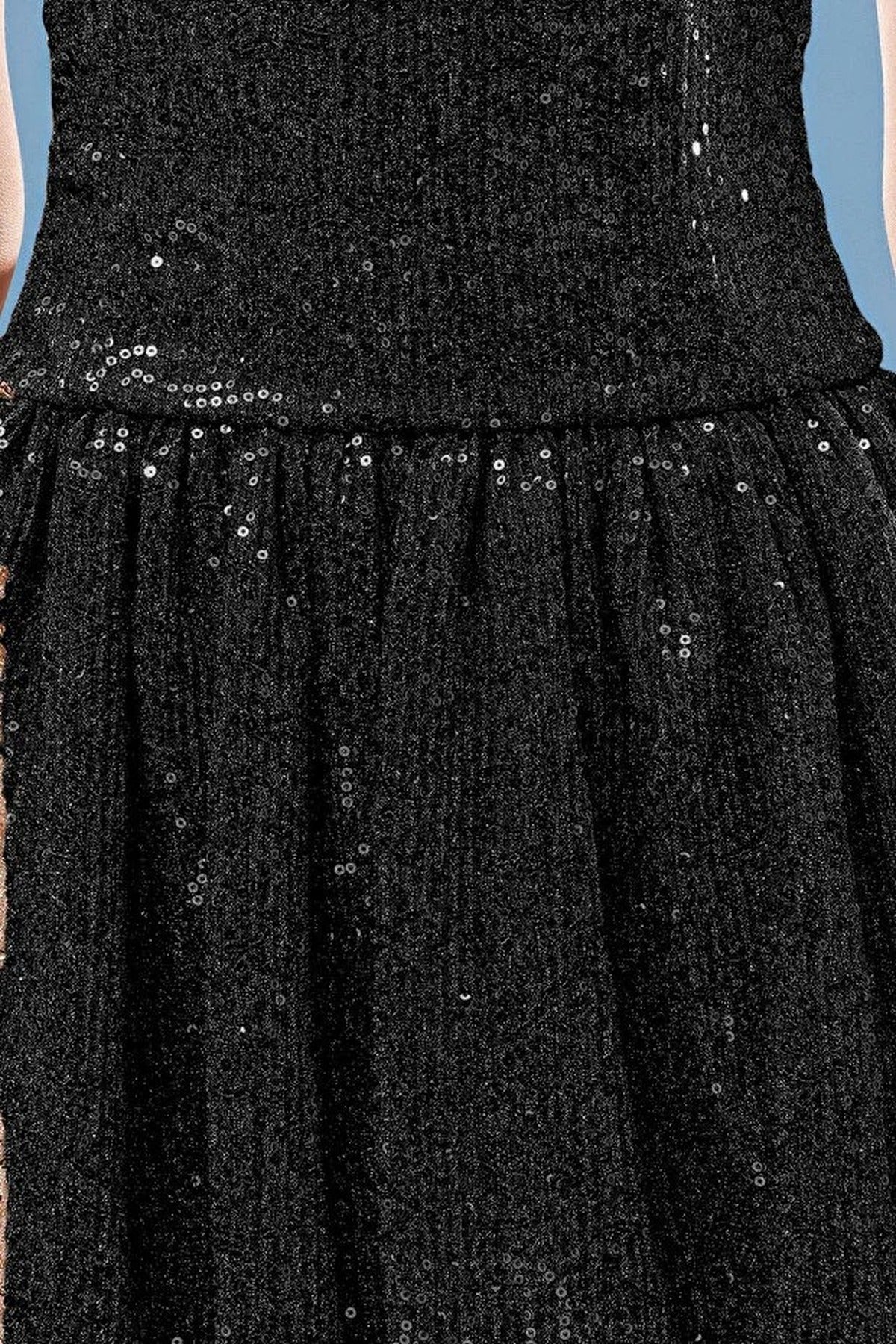 Balloon Skirt Detail Sequin Knit Short Dress