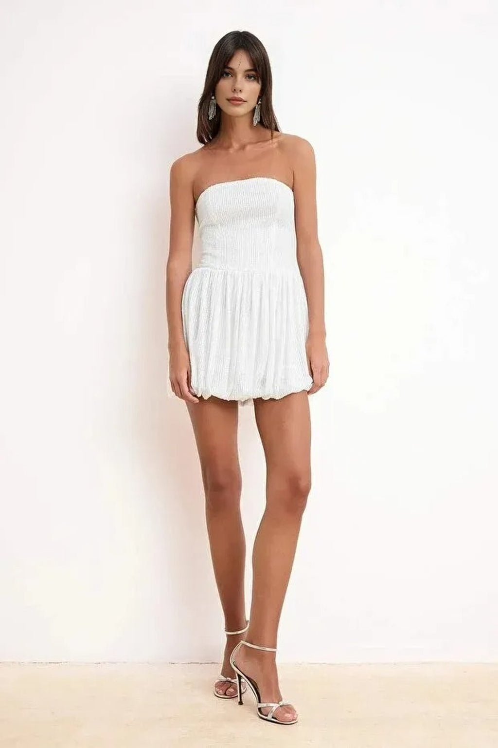 Balloon Skirt Detail Sequin Knit Short Dress