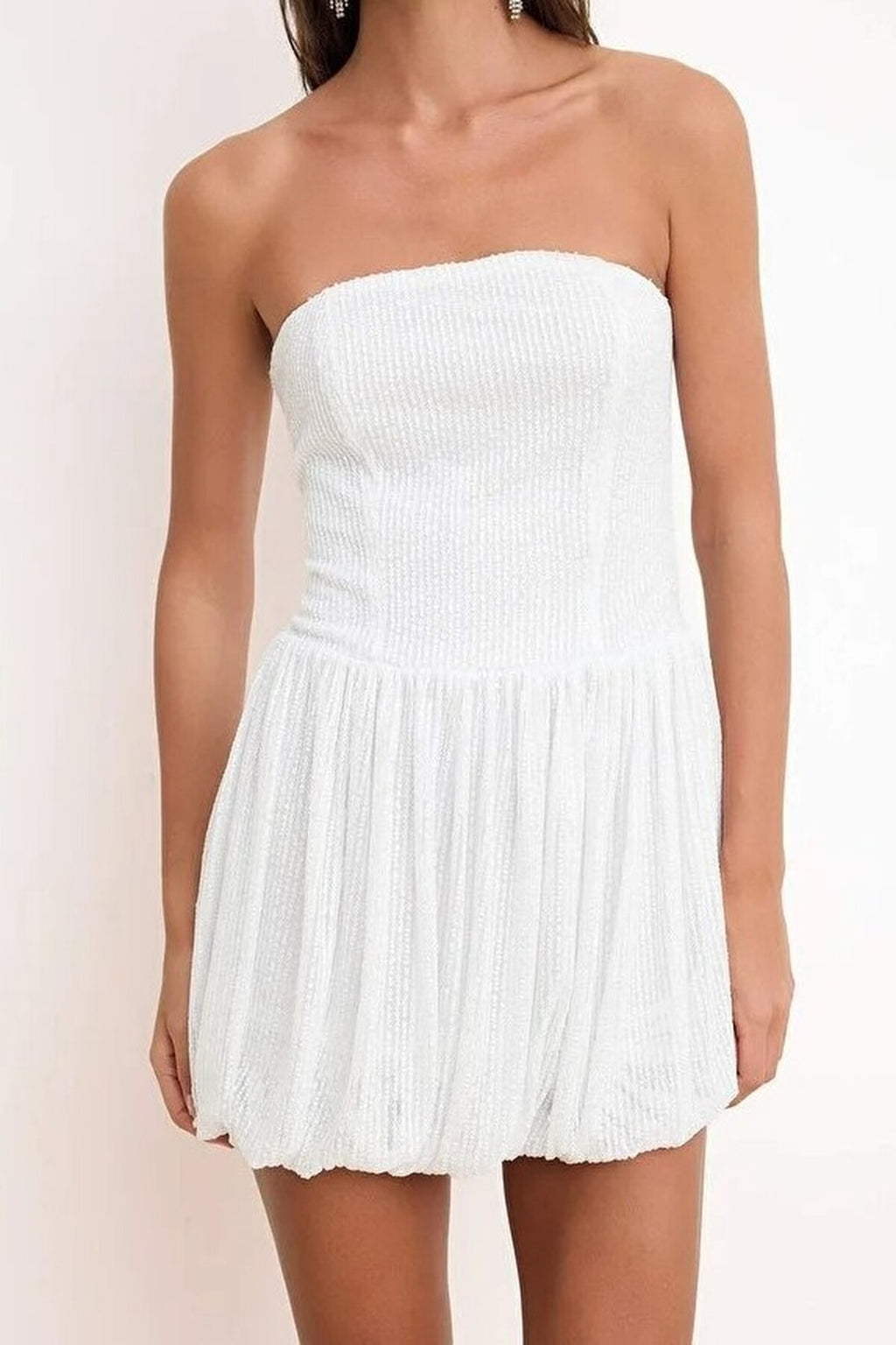Balloon Skirt Detail Sequin Knit Short Dress