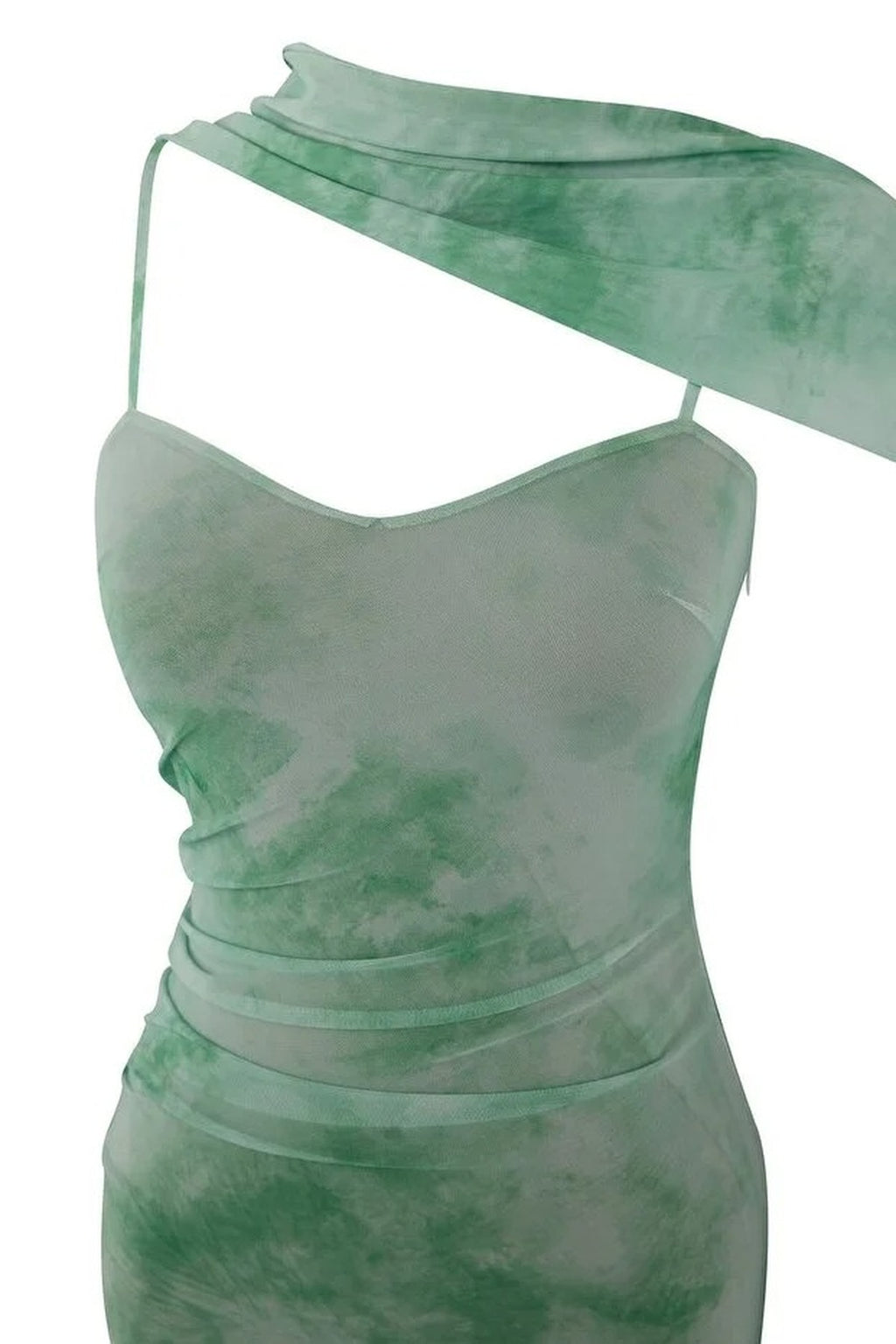 Scarf Detail Tulle Maxi Knit Dress