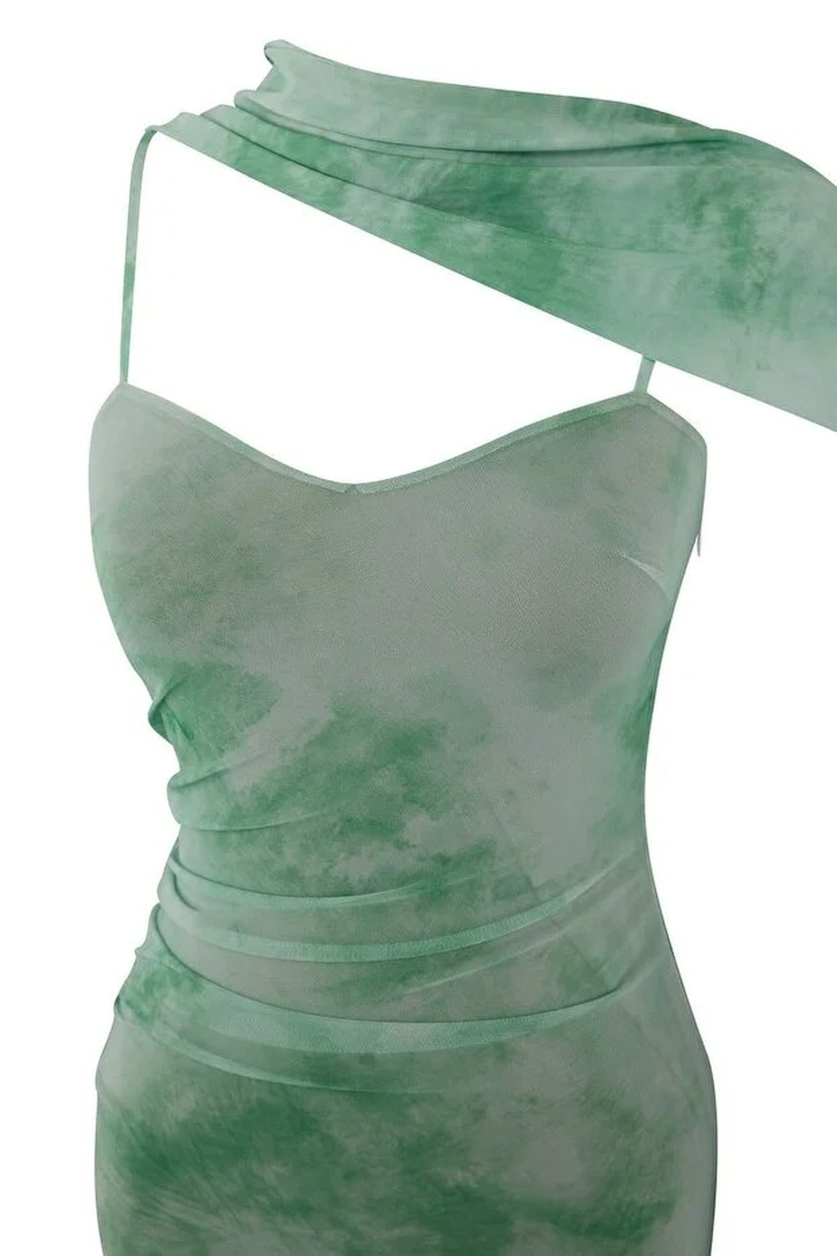 Scarf Detail Tulle Maxi Knit Dress