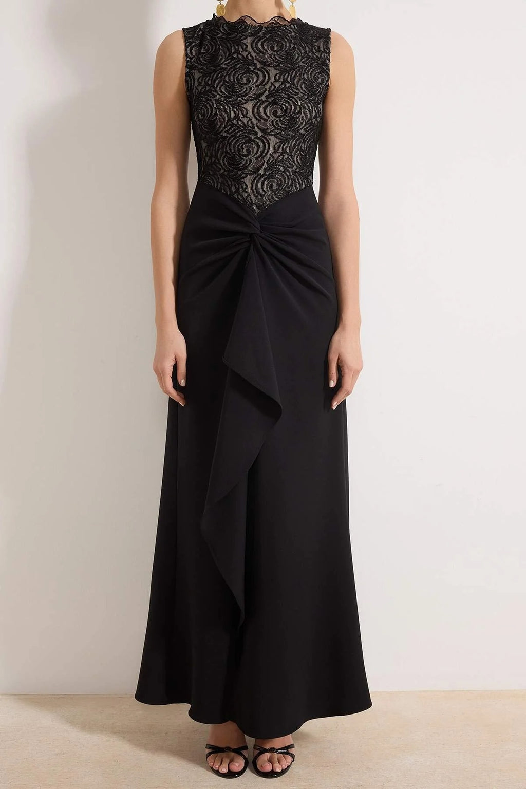 Lace Detail Woven Maxi Evening Dress