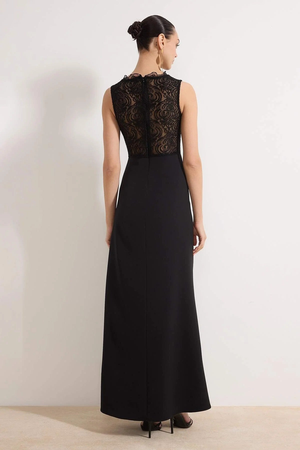 Lace Detail Woven Maxi Evening Dress