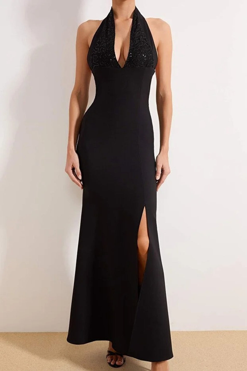 Sequin Detail Woven Maxi Evening Dress