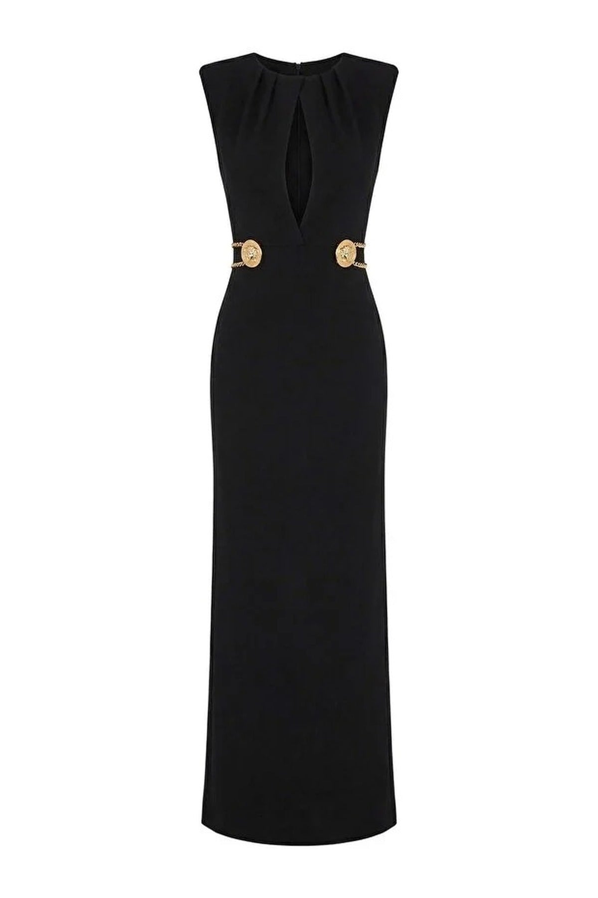 Cut Out Maxi Evening Dress with Accessory Details