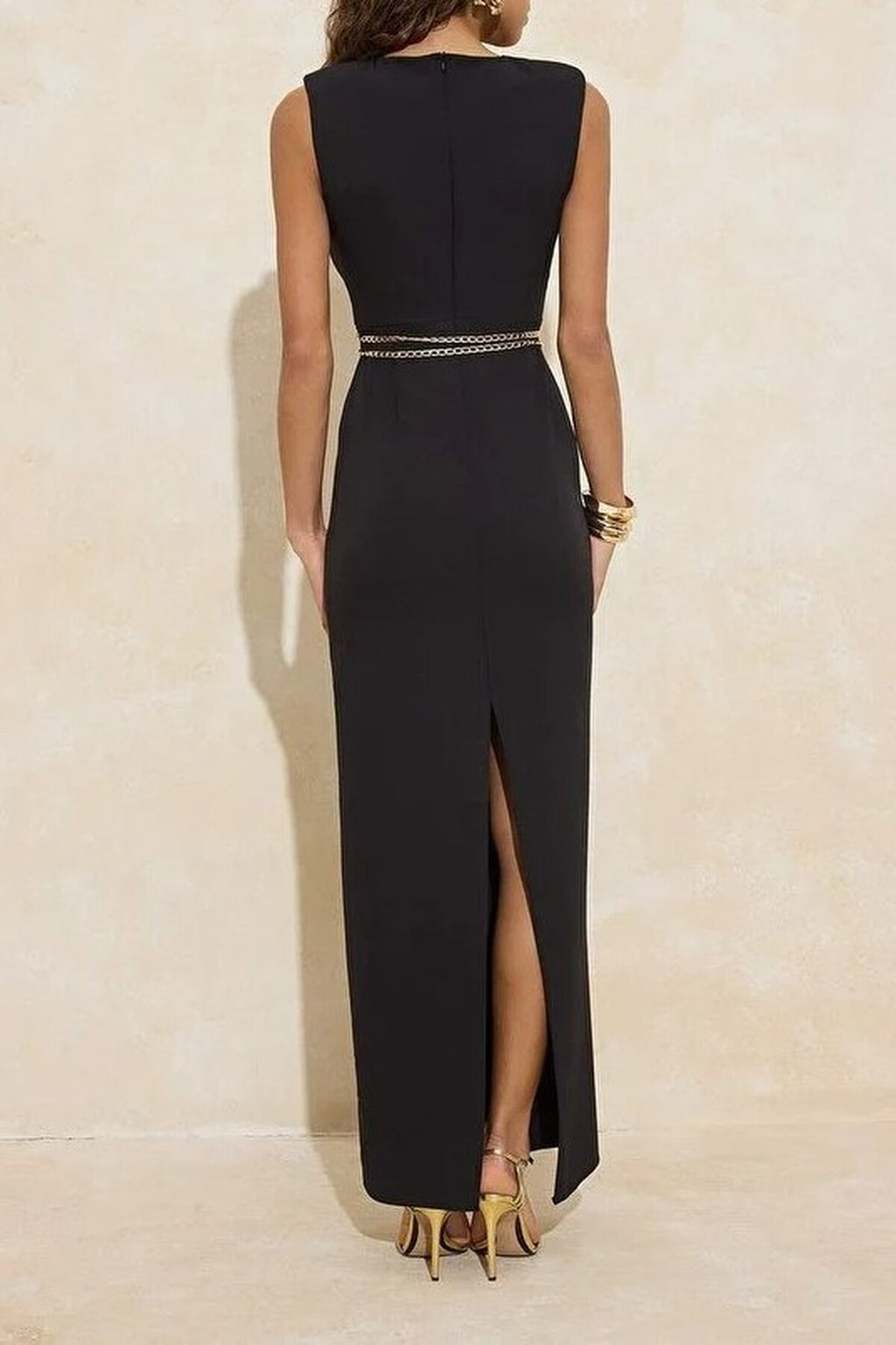 Cut Out Maxi Evening Dress with Accessory Details