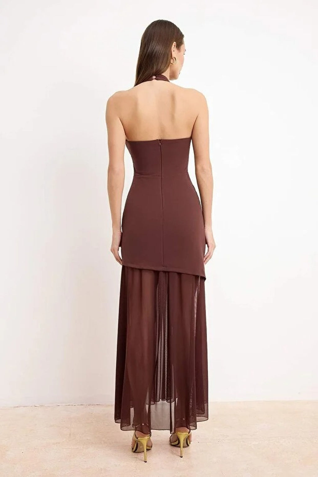 Tulle Detail Maxi Evening Dress
