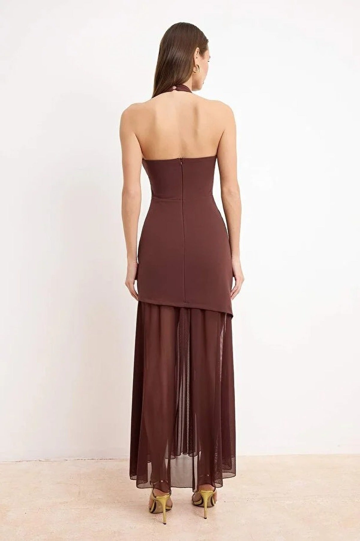 Tulle Detail Maxi Evening Dress