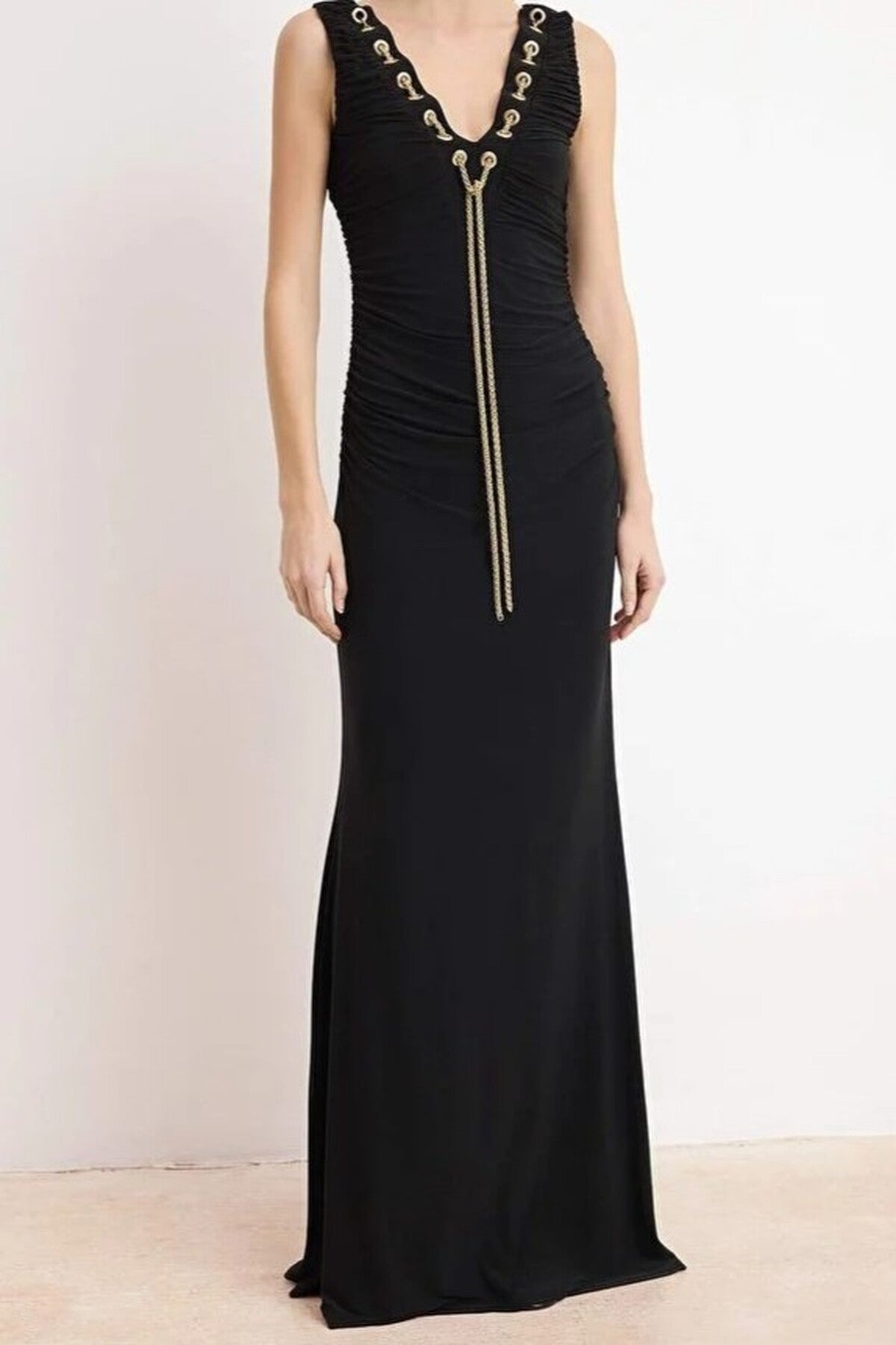 Accessory Detailed Knitted Maxi Evening Dress