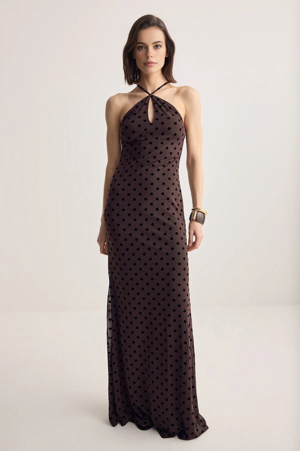 Polka Dot Flock Printed Tulle Evening Dress