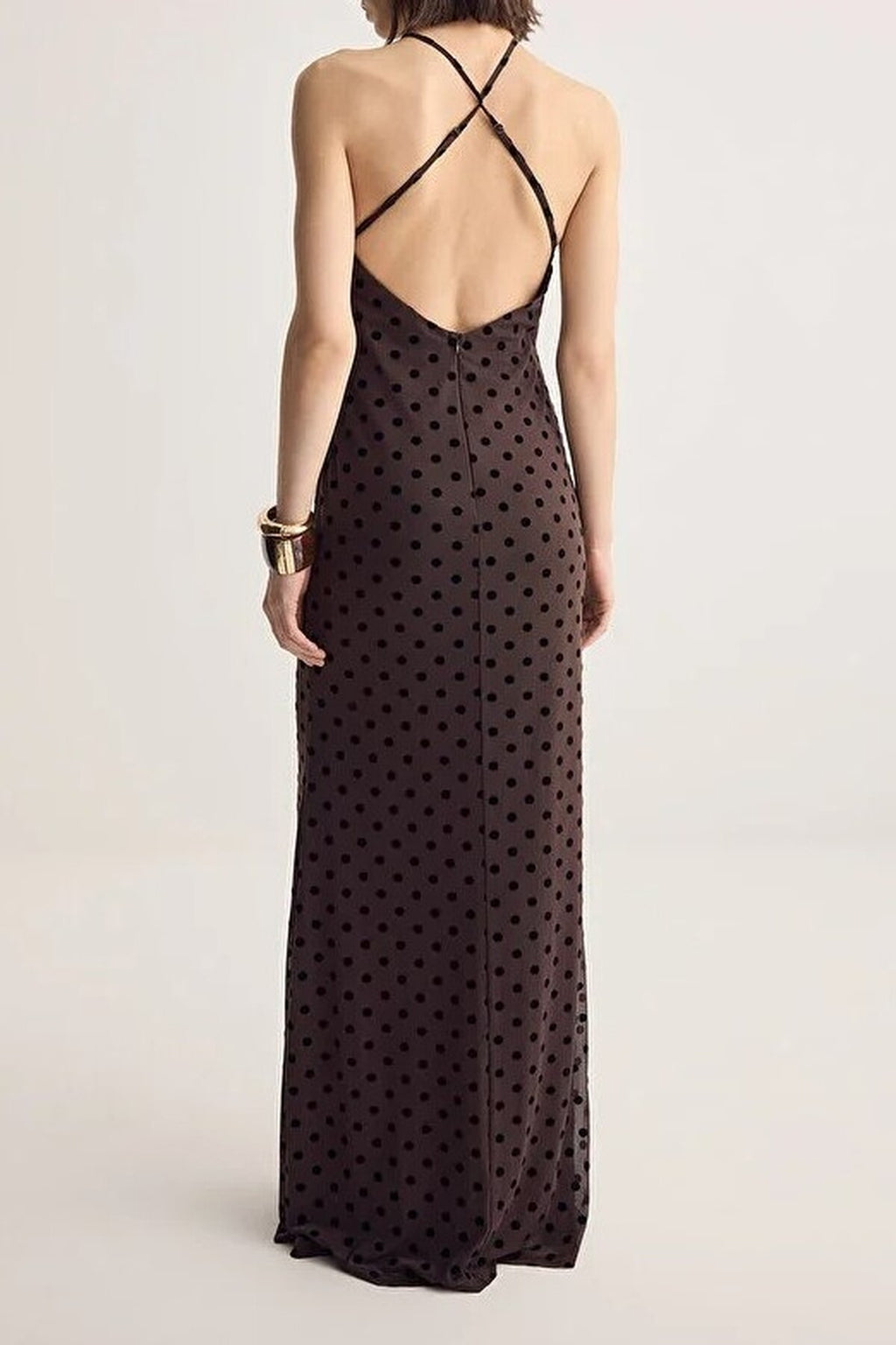 Polka Dot Flock Printed Tulle Evening Dress