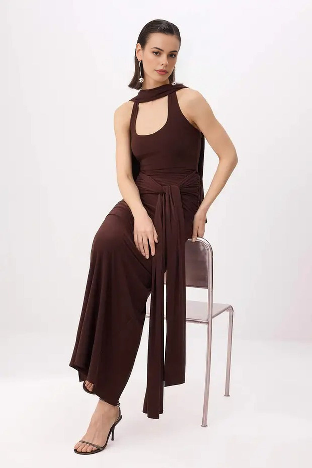 Fular Neck Tie Detail Maxi Dress
