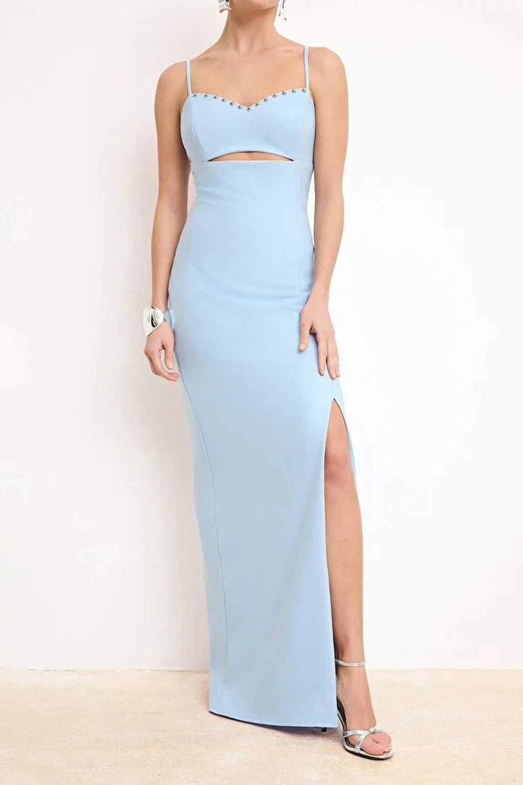 Woven Maxi Evening Dress with Accessory Details