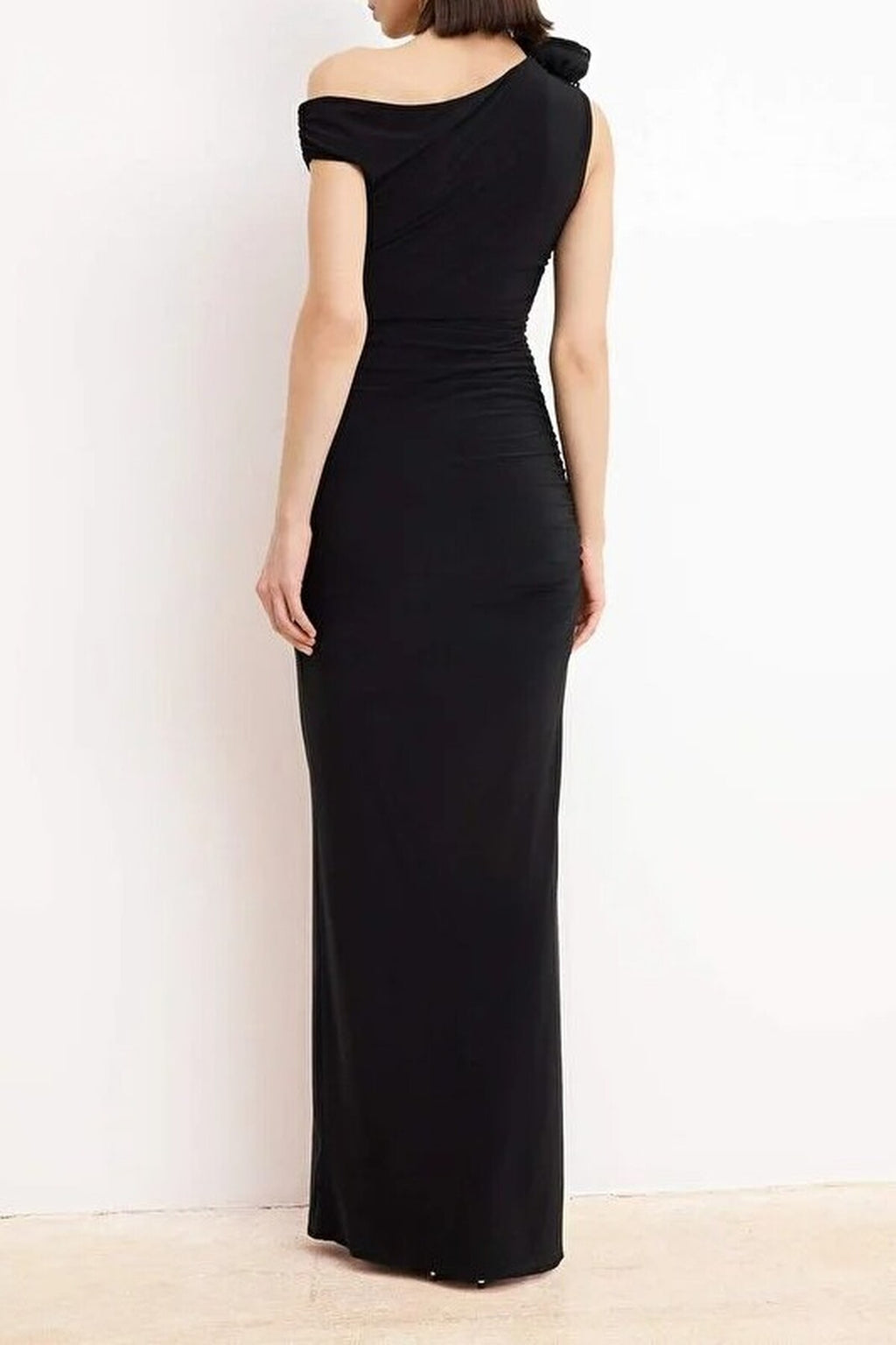 Plain One-Shoulder Knitted Maxi Dress with Applique Detail