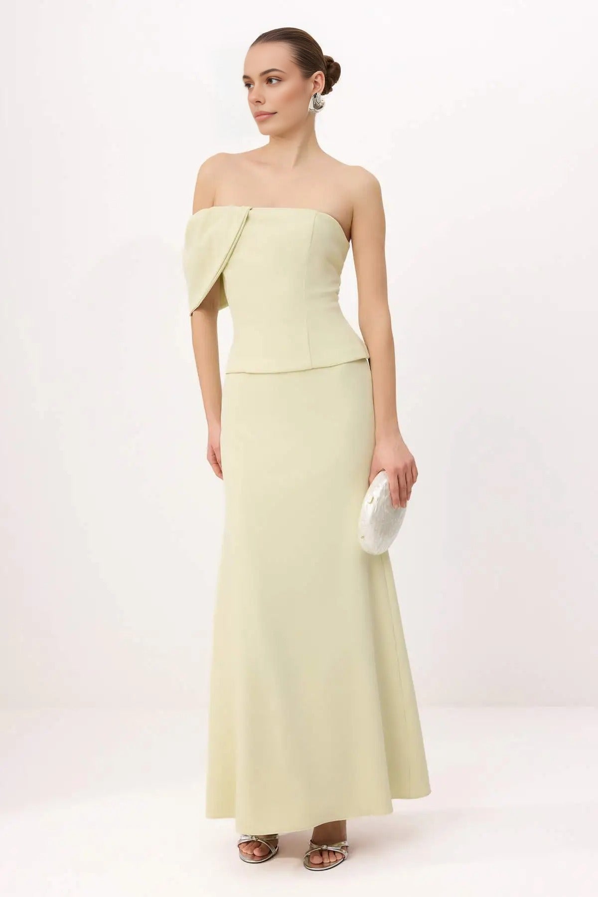 Strapless Woven Finike Maxi Evening Dress