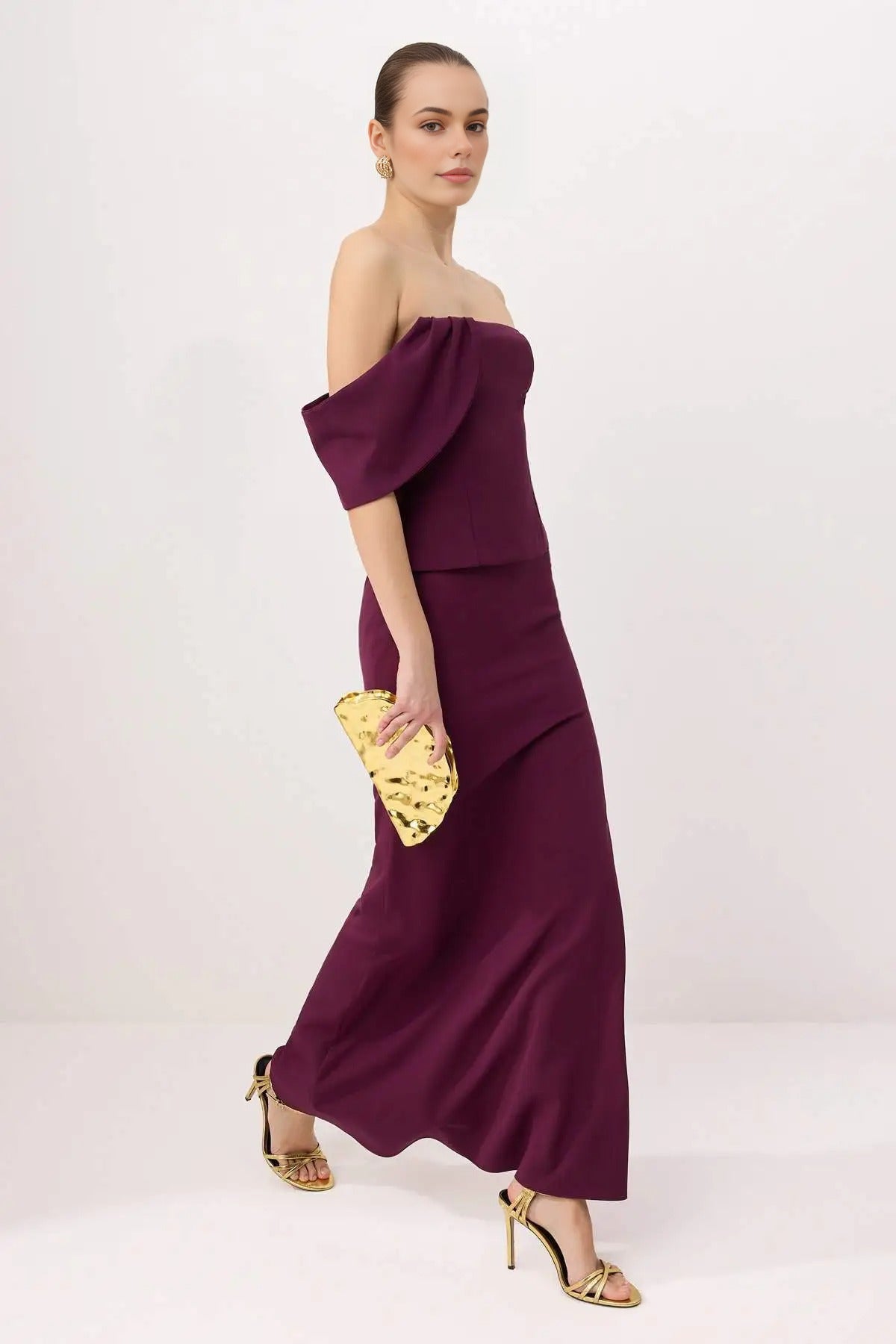 Strapless Woven Finike Maxi Evening Dress