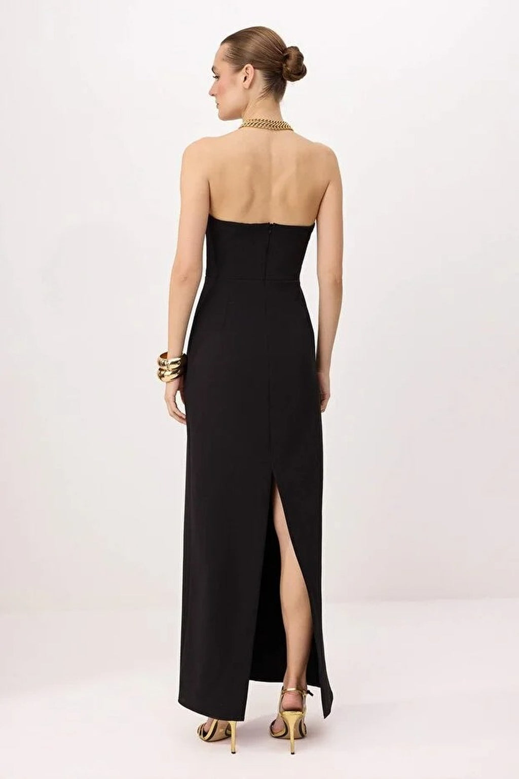 Strapless Woven Finike Maxi Evening Dress
