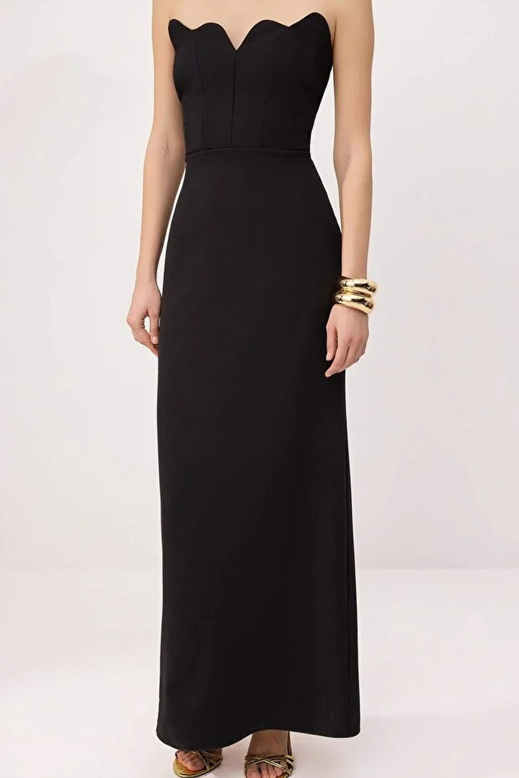 Strapless Woven Finike Maxi Evening Dress