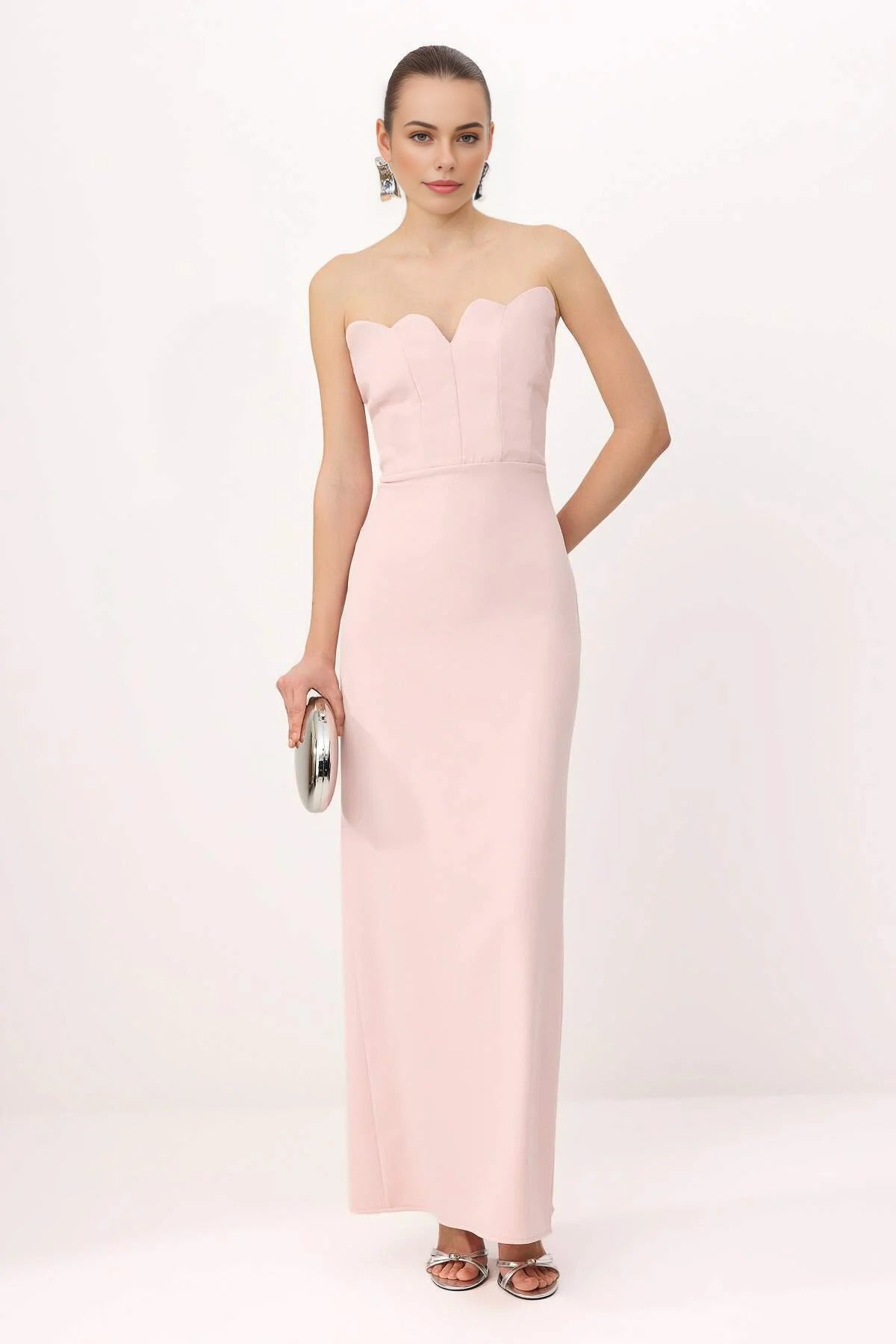 Strapless Woven Finike Maxi Evening Dress