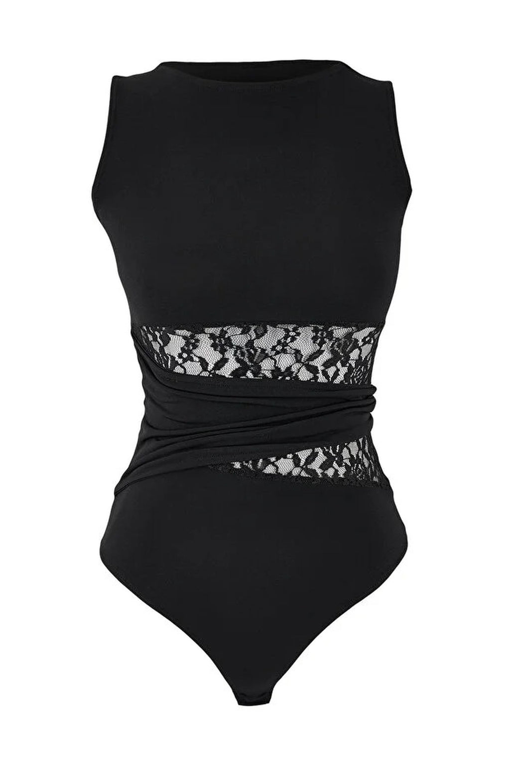 Lace Detail Transparent Knitted Bodysuit
