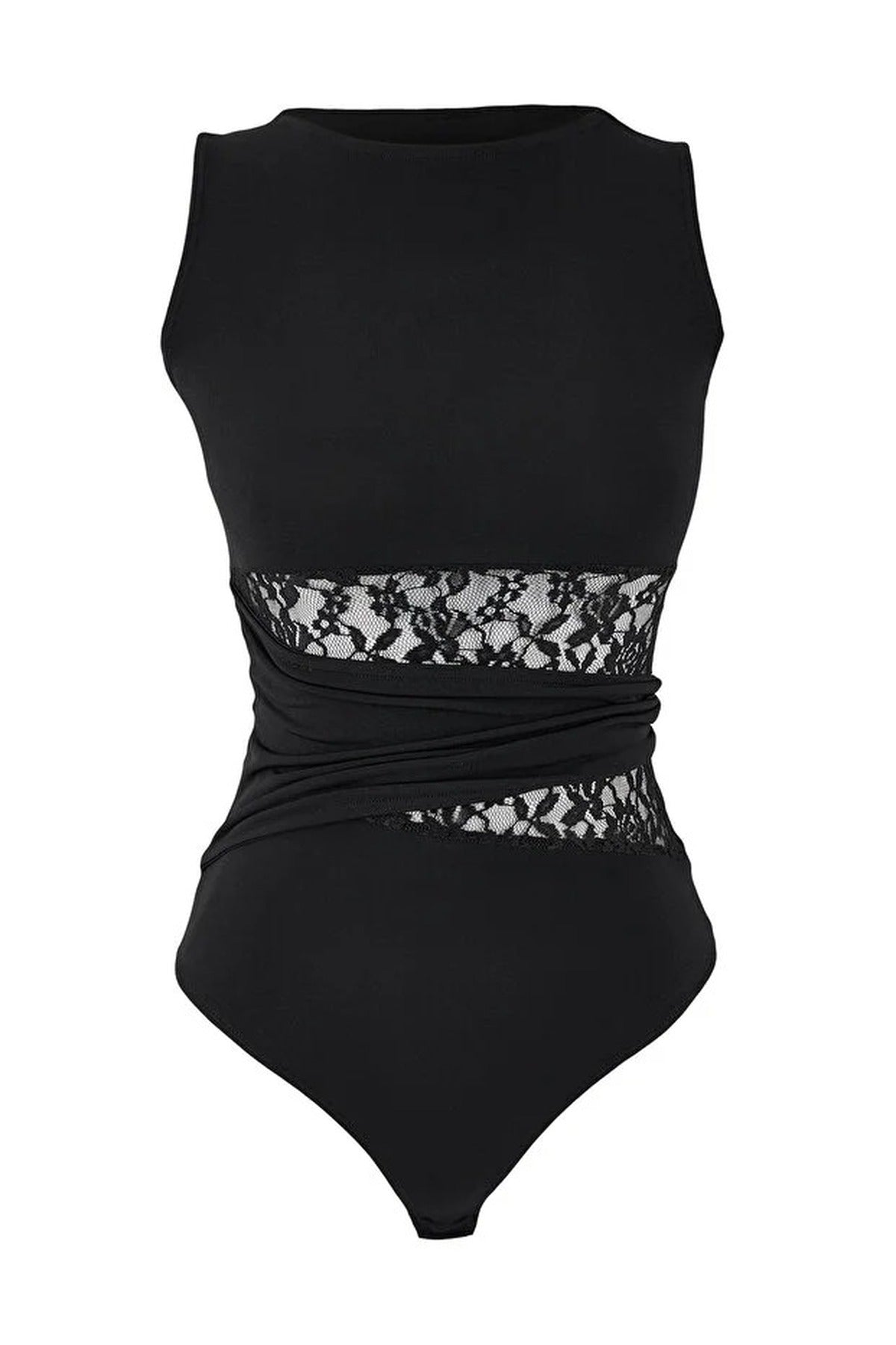 Lace Detail Transparent Knitted Bodysuit