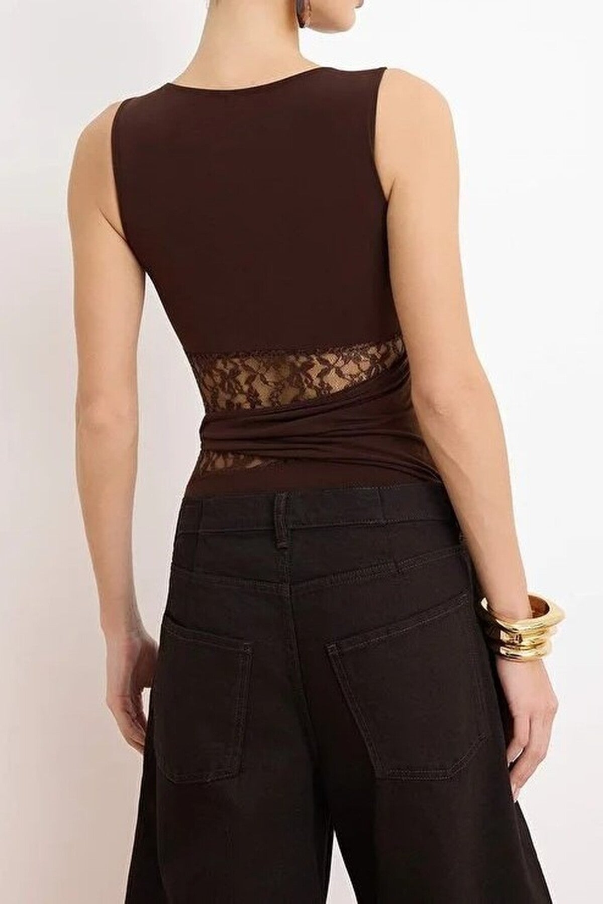 Lace Detail Transparent Knitted Bodysuit