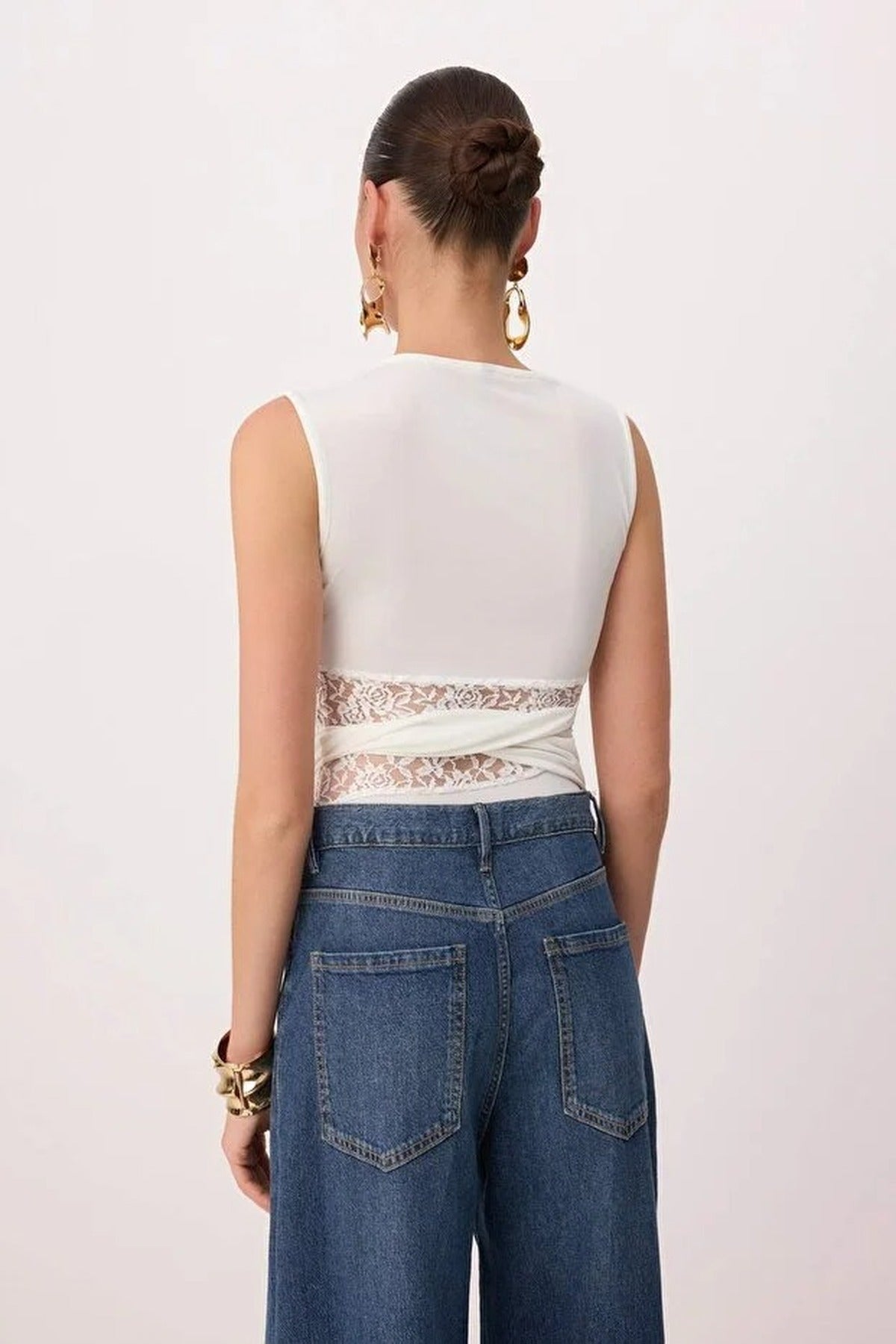Lace Detail Transparent Knitted Bodysuit