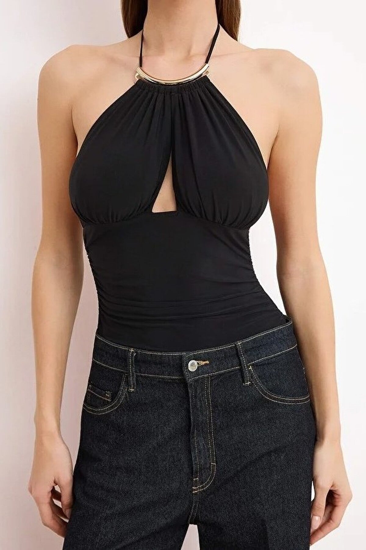 Accessory Detail Ruched Party Bodysuit