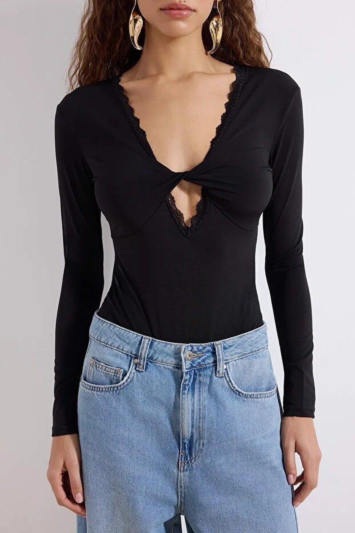 V-Neck Lace Knit Party Bodysuit