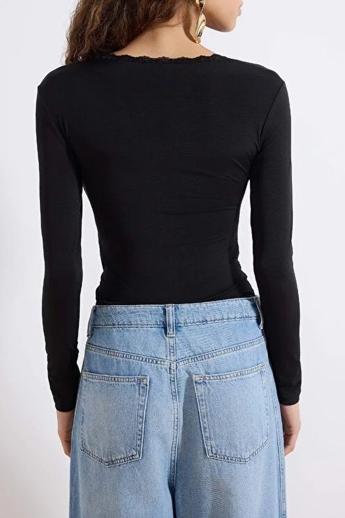 V-Neck Lace Knit Party Bodysuit