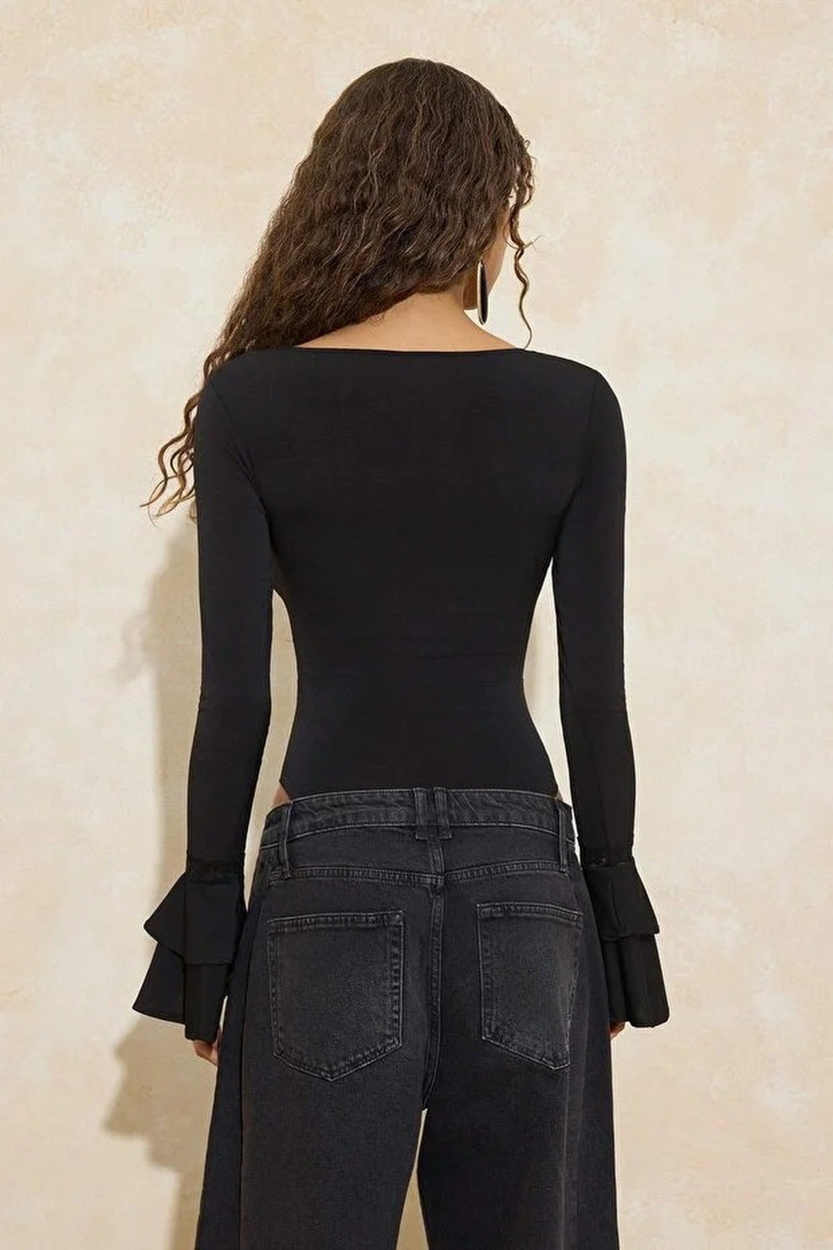 Lace V-Neck Stretch Knit Snap Button Bodysuit