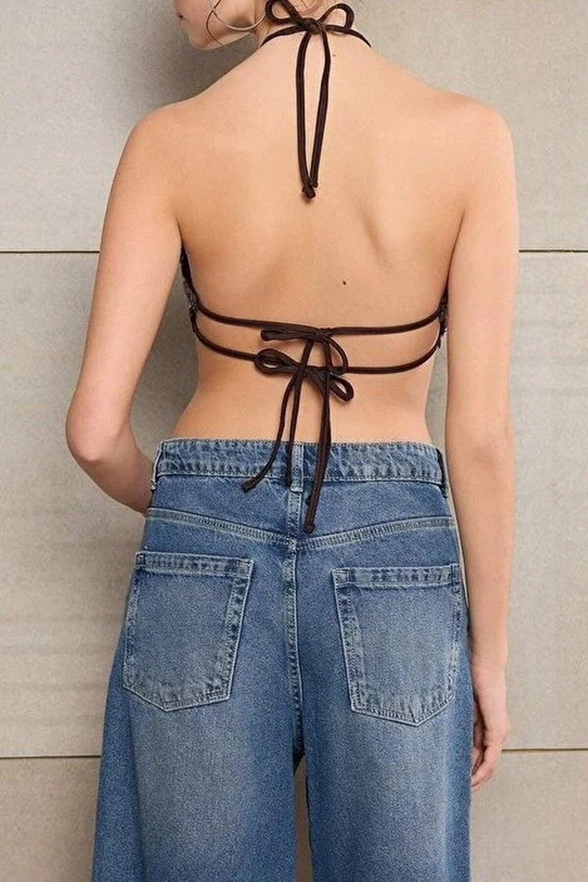 Backless Sequin Embellished Bustier
