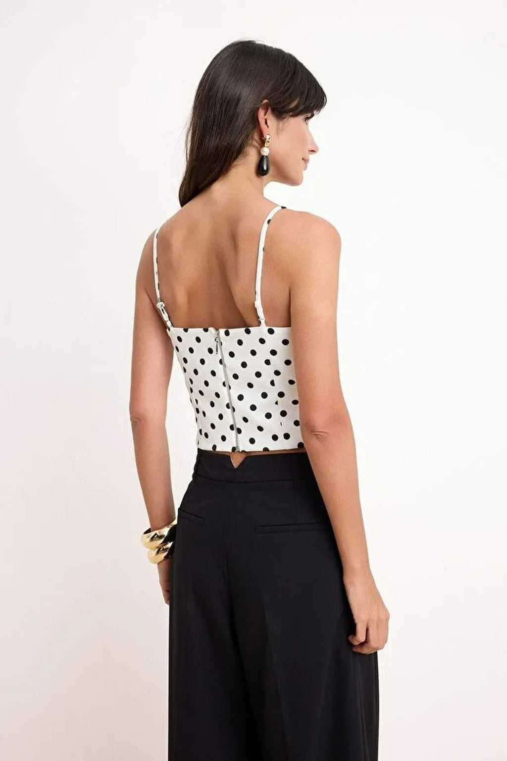 Polka Dot Lace Detail Sweetheart Neck Bustier Top