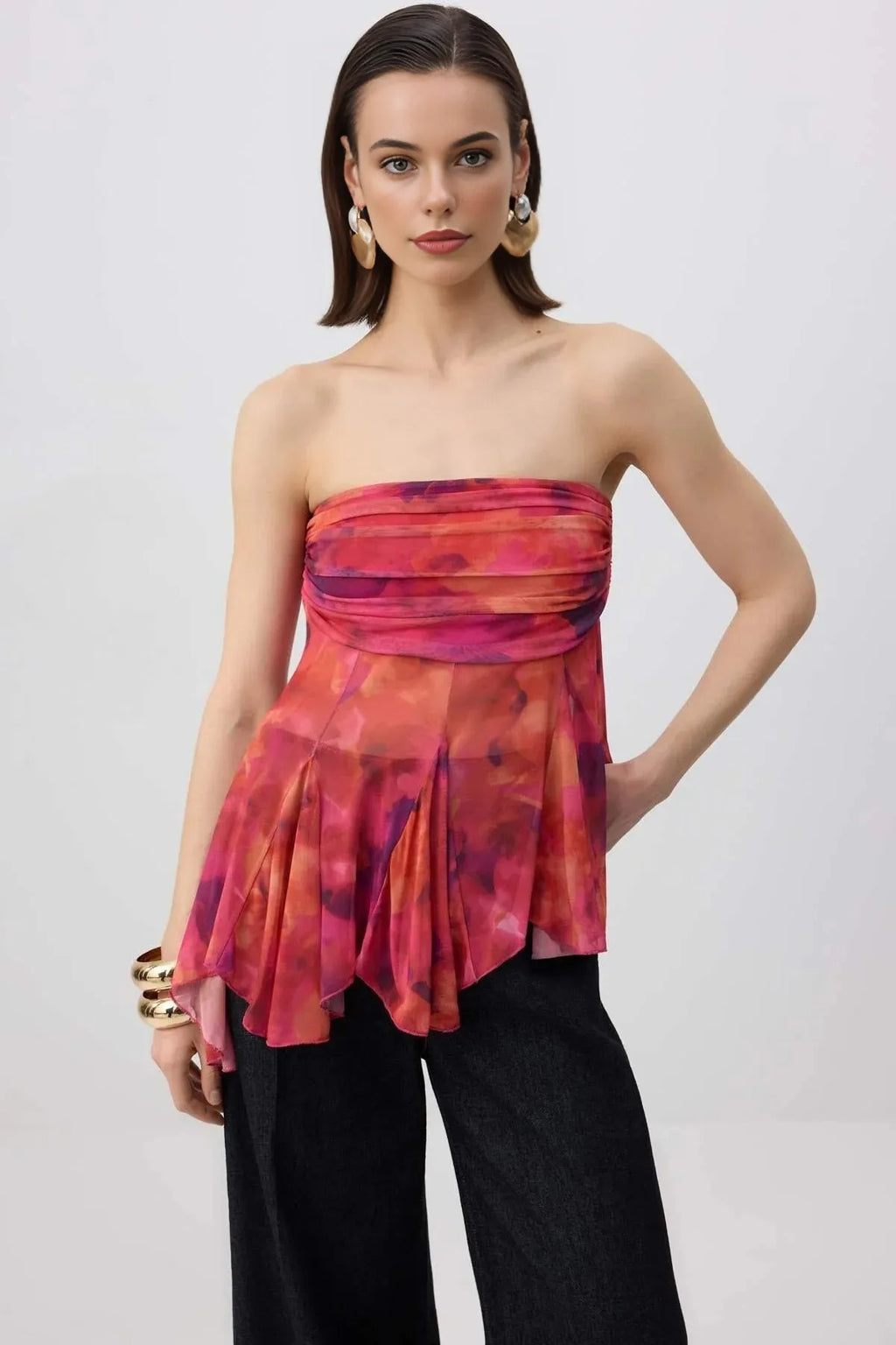 Strapless Woven Bustier with Draped Detail