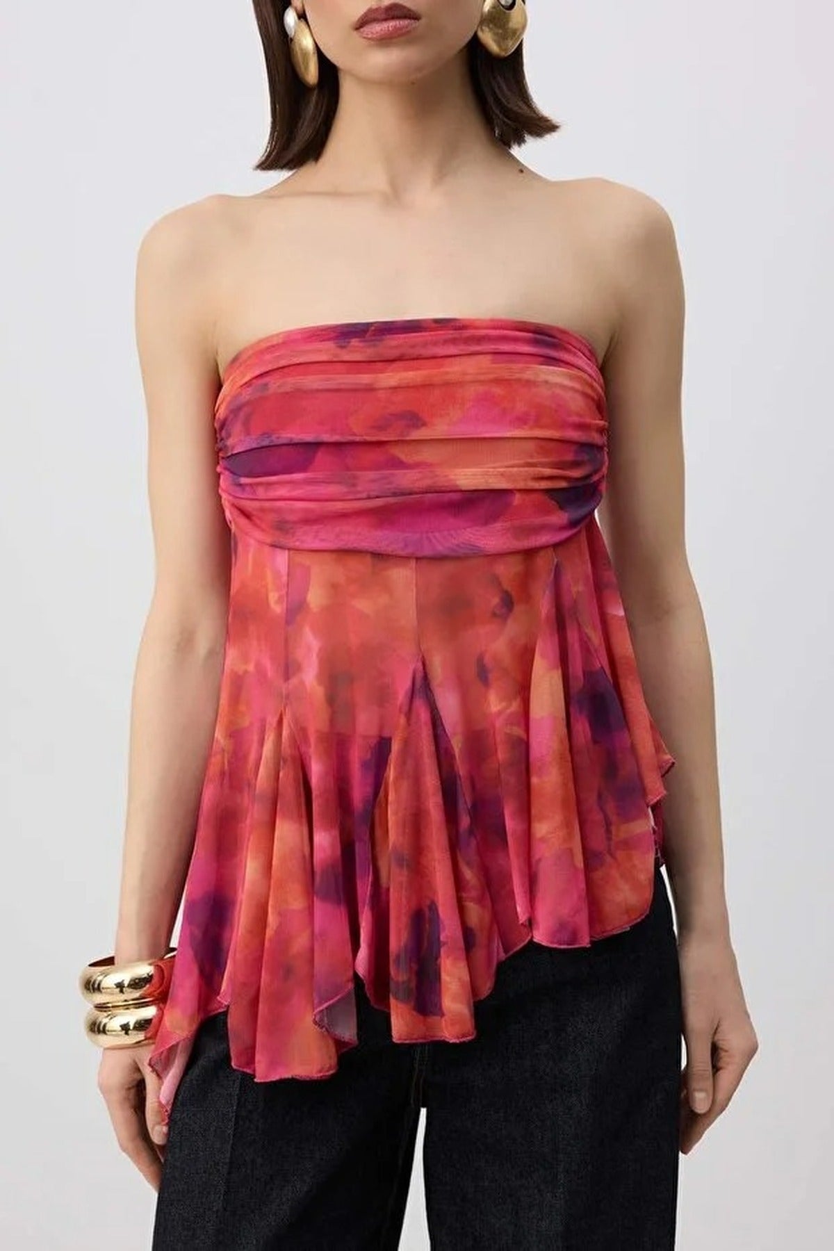 Strapless Woven Bustier with Draped Detail